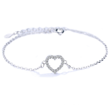 chaîne en argent en forme de coeur romantique, bracelets à breloques en diamant en argent sterling s925 pavé avec un cadeau de bijoux en zircon pour les femmes